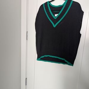 Black and Green V-Neck Sweater Vest